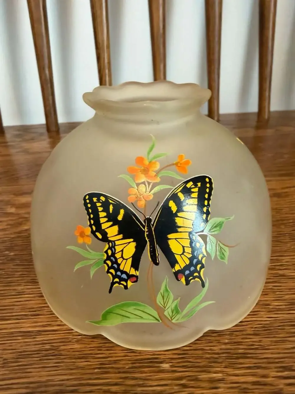 Vintage Westmoreland Frosted Satin Glass Fairy Lamp Shade with Hand Painted Butt